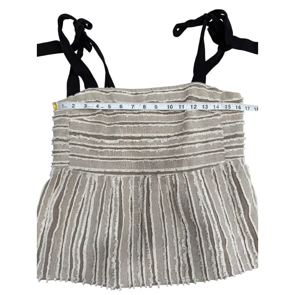 Anthropologie Maeve Soeli Textured Fringe Tank Top Black Ribbon Strap Size M - Picture 4 of 8